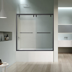 Altair Caspar 60" W x 58" H By Pass Semi Frameless Tub Door in Matte Black with Clear Glass