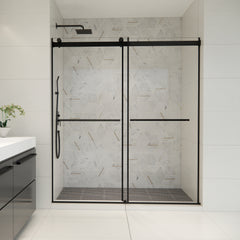 Altair Belizzi 68" W x 76" H By Pass Frameless Exposed Roller Shower Door in Matte Black with Clear Glass