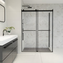 Altair Belizzi 56" W x 76" H By Pass Frameless Exposed RollerShower Enclosure in Matte Black with Clear Glass