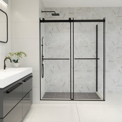 Altair Belizzi 60" W x 76" H By Pass Frameless Exposed Roller Shower Enclosure in Matte Black with Clear Glass