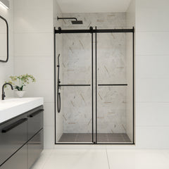 Altair Belizzi 52" W x 76" H By Pass Frameless Exposed Roller Shower Door in Matte Black with Clear Glass