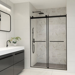 Altair Belizzi 52" W x 76" H By Pass Frameless Exposed Roller Shower Door in Matte Black with Clear Glass