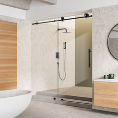 Altair Gareth 60" W x 78" H Single Sliding Frameless Shower Door in Matte Black with Clear Glass