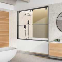 Altair Caspar 60" W x 58" H By Pass Semi Frameless Tub Door in Matte Black with Clear Glass