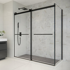Altair Belizzi 68" W x 76" H By Pass Frameless Exposed Roller Shower Enclosure in Matte Black with Clear Glass