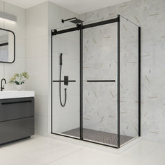 Altair Belizzi 52" W x 76" H By Pass Frameless Exposed RollerShower Enclosure in Matte Black with Clear Glass