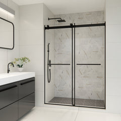 Altair Belizzi 56" W x 76" H By Pass Frameless Exposed Roller Shower Door in Matte Black with Clear Glass