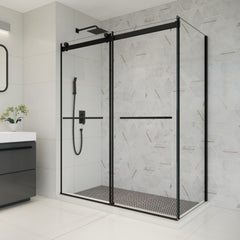 Altair Belizzi 60" W x 76" H By Pass Frameless Exposed Roller Shower Enclosure in Matte Black with Clear Glass