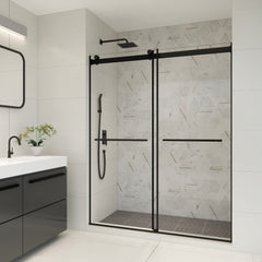 Altair Belizzi 60" W x 76" H By Pass Frameless Exposed Roller Shower Door in Matte Black with Clear Glass