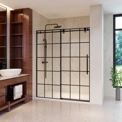 Altair Esense 60" W x 76" H Single Sliding Frameless Shower Door in French-Inspired Matte Black Grid with Clear Glass