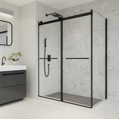 Altair Belizzi 56" W x 76" H By Pass Frameless Exposed RollerShower Enclosure in Matte Black with Clear Glass