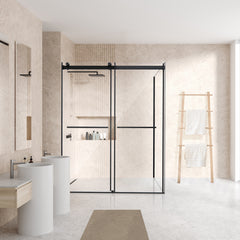 Altair Belizzi 60" W x 76" H By Pass Frameless Exposed Roller Shower Enclosure in Matte Black with Clear Glass