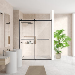 Altair Belizzi 60" W x 76" H By Pass Frameless Exposed Roller Shower Door in Matte Black with Clear Glass