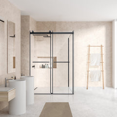 Altair Belizzi 52" W x 76" H By Pass Frameless Exposed RollerShower Enclosure in Matte Black with Clear Glass