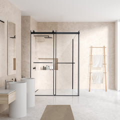 Altair Belizzi 56" W x 76" H By Pass Frameless Exposed RollerShower Enclosure in Matte Black with Clear Glass