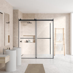 Altair Belizzi 68" W x 76" H By Pass Frameless Exposed Roller Shower Enclosure in Matte Black with Clear Glass