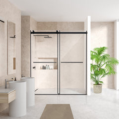 Altair Belizzi 68" W x 76" H By Pass Frameless Exposed Roller Shower Door in Matte Black with Clear Glass