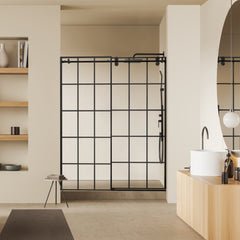 Altair Esense 60" W x 76" H Single Sliding Frameless Shower Door in French-Inspired Matte Black Grid with Clear Glass
