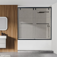 Altair Caspar 60" W x 58" H By Pass Semi Frameless Tub Door in Matte Black with Clear Glass