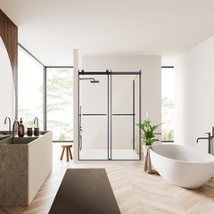 Altair Belizzi 52" W x 76" H By Pass Frameless Exposed RollerShower Enclosure in Matte Black with Clear Glass