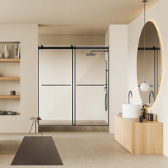 Altair Belizzi 68" W x 76" H By Pass Frameless Exposed Roller Shower Door in Matte Black with Clear Glass