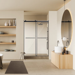 Altair Belizzi 52" W x 76" H By Pass Frameless Exposed Roller Shower Door in Matte Black with Clear Glass