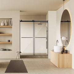 Altair Belizzi 60" W x 76" H By Pass Frameless Exposed Roller Shower Door in Matte Black with Clear Glass