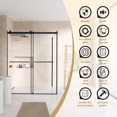 Altair Belizzi 60" W x 76" H By Pass Frameless Exposed Roller Shower Enclosure in Matte Black with Clear Glass