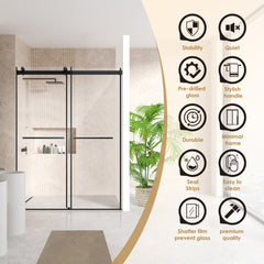 Altair Belizzi 56" W x 76" H By Pass Frameless Exposed Roller Shower Door in Matte Black with Clear Glass