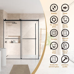 Altair Belizzi 68" W x 76" H By Pass Frameless Exposed Roller Shower Enclosure in Matte Black with Clear Glass