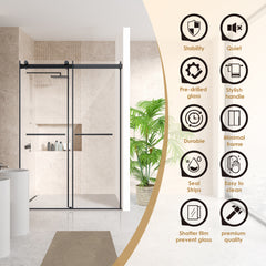 Altair Belizzi 52" W x 76" H By Pass Frameless Exposed Roller Shower Door in Matte Black with Clear Glass