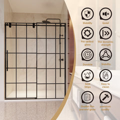 Altair Esense 60" W x 76" H Single Sliding Frameless Shower Door in French-Inspired Matte Black Grid with Clear Glass