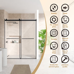 Altair Belizzi 60" W x 76" H By Pass Frameless Exposed Roller Shower Door in Matte Black with Clear Glass