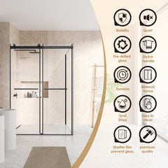 Altair Belizzi 52" W x 76" H By Pass Frameless Exposed RollerShower Enclosure in Matte Black with Clear Glass