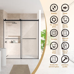 Altair Belizzi 68" W x 76" H By Pass Frameless Exposed Roller Shower Door in Matte Black with Clear Glass