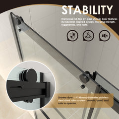 Altair Belizzi 60" W x 76" H By Pass Frameless Exposed Roller Shower Door in Matte Black with Clear Glass