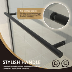 Altair Belizzi 60" W x 76" H By Pass Frameless Exposed Roller Shower Enclosure in Matte Black with Clear Glass