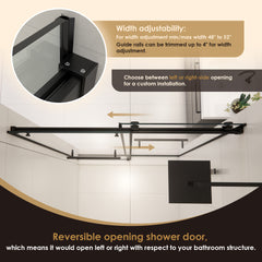 Altair Belizzi 52" W x 76" H By Pass Frameless Exposed Roller Shower Door in Matte Black with Clear Glass