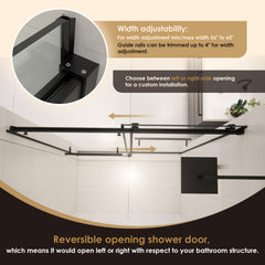 Altair Belizzi 60" W x 76" H By Pass Frameless Exposed Roller Shower Door in Matte Black with Clear Glass