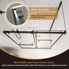 Altair Belizzi 52" W x 76" H By Pass Frameless Exposed RollerShower Enclosure in Matte Black with Clear Glass