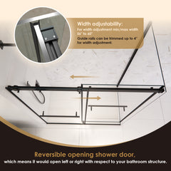 Altair Belizzi 60" W x 76" H By Pass Frameless Exposed Roller Shower Enclosure in Matte Black with Clear Glass