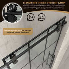 Altair Esense 60" W x 76" H Single Sliding Frameless Shower Door in French-Inspired Matte Black Grid with Clear Glass
