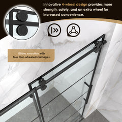 Altair Sankiz 60" W x 76" H Single Sliding Frameless Shower Door in French-Inspired Matte Black Grid with Clear Glass
