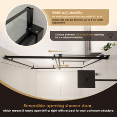 Altair Belizzi 56" W x 76" H By Pass Frameless Exposed Roller Shower Door in Matte Black with Clear Glass