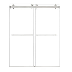 Altair Bolani 60" W x 76" H By Pass Frameless Exposed Roller Shower Door with Clear Glass - Brushed Nickel