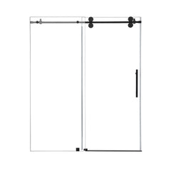 Altair Lazaro 68" W x 78" H Single Sliding Frameless Shower Door with Clear Glass - Matte Black