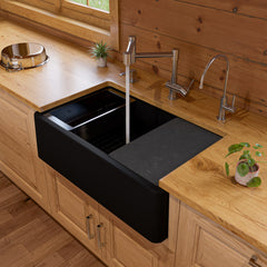 Alfi 33" Granite Composite Single Bowl Drop In Farm Sink with Accessories - Black
