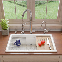 Alfi White 32" x 19" Workstation Step Rim Single Bowl Fireclay Undermount / Drop In Kitchen Sink - White