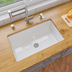Alfi White 30  x 18  Fireclay Undermount / Drop In Kitchen Sink w Grid - ABF3018UD-W