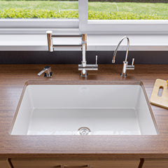 Alfi 32" x 19" Fireclay Single Bowl Undermount / Drop In Kitchen Sink w Grid - White